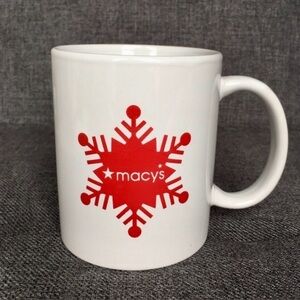 macy’s Snowflake Coffee Mug, White, Red, 11 oz